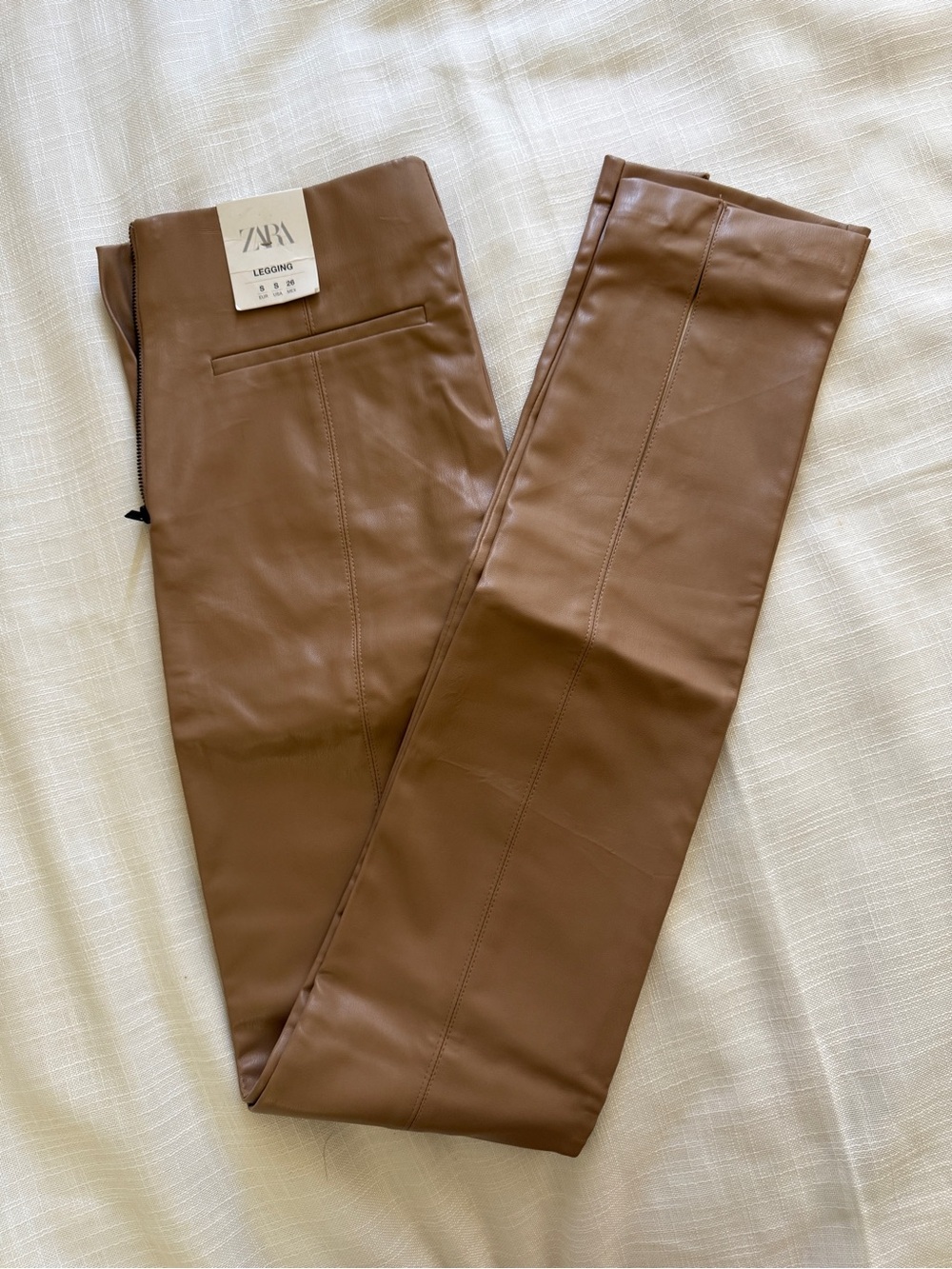 NWT Zara women faux leather brown skinny leggings, Size S